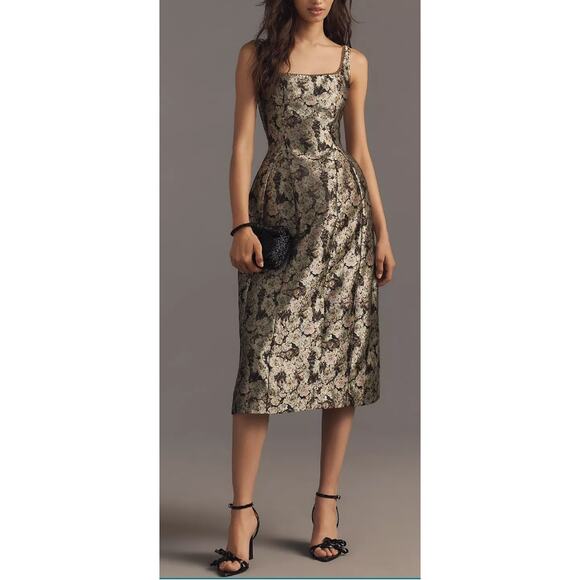 Anthropologie Maeve Sleeveless Fit Flare Midi Dress Square Neck Cocktail Holiday - Picture 10 of 16